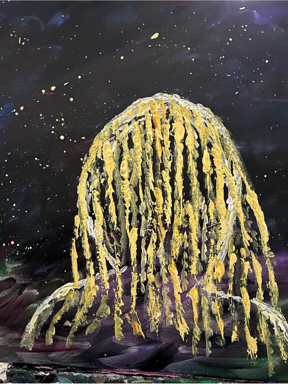 Abstract Nightscape Wall Art with Yellow Accents - Picture 1 of 1